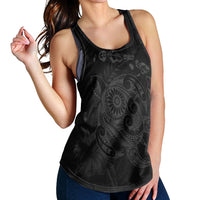 Hawaiian Map Turtle Tattoo Hibiscus Plumeria Polynesian Racerback Tank - Gray - AH - Polynesian Pride