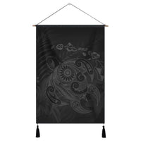 Hawaiian Map Turtle Tattoo Hibiscus Plumeria Polynesian Hanging Poster - Gray - AH Hanging Poster Cotton And Linen - Polynesian Pride