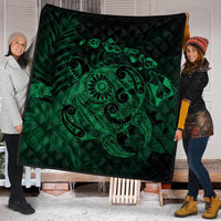 Hawaiian Map Turtle Tattoo Hibiscus Plumeria Polynesian Premium Quilts - Green - AH - Polynesian Pride