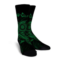 Hawaiian Map Turtle Tattoo Hibiscus Plumeria Polynesian Crew Socks - Green - AH - Polynesian Pride