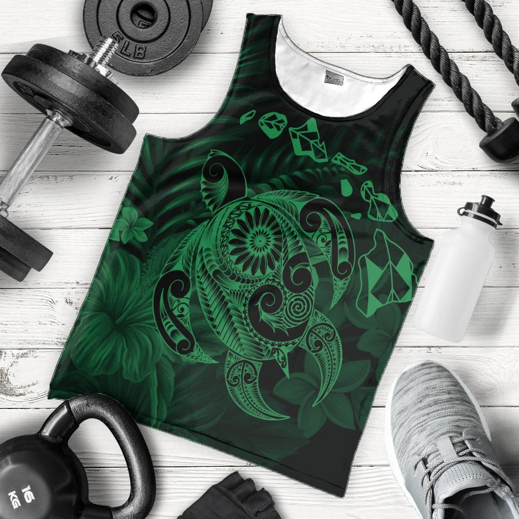 Hawaiian Map Turtle Tattoo Hibiscus Plumeria Polynesian Tank Top - Green - AH - Polynesian Pride