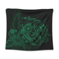 Hawaiian Map Turtle Tattoo Hibiscus Plumeria Polynesian Tapestry - Green - AH Wall Tapestry Black - Polynesian Pride