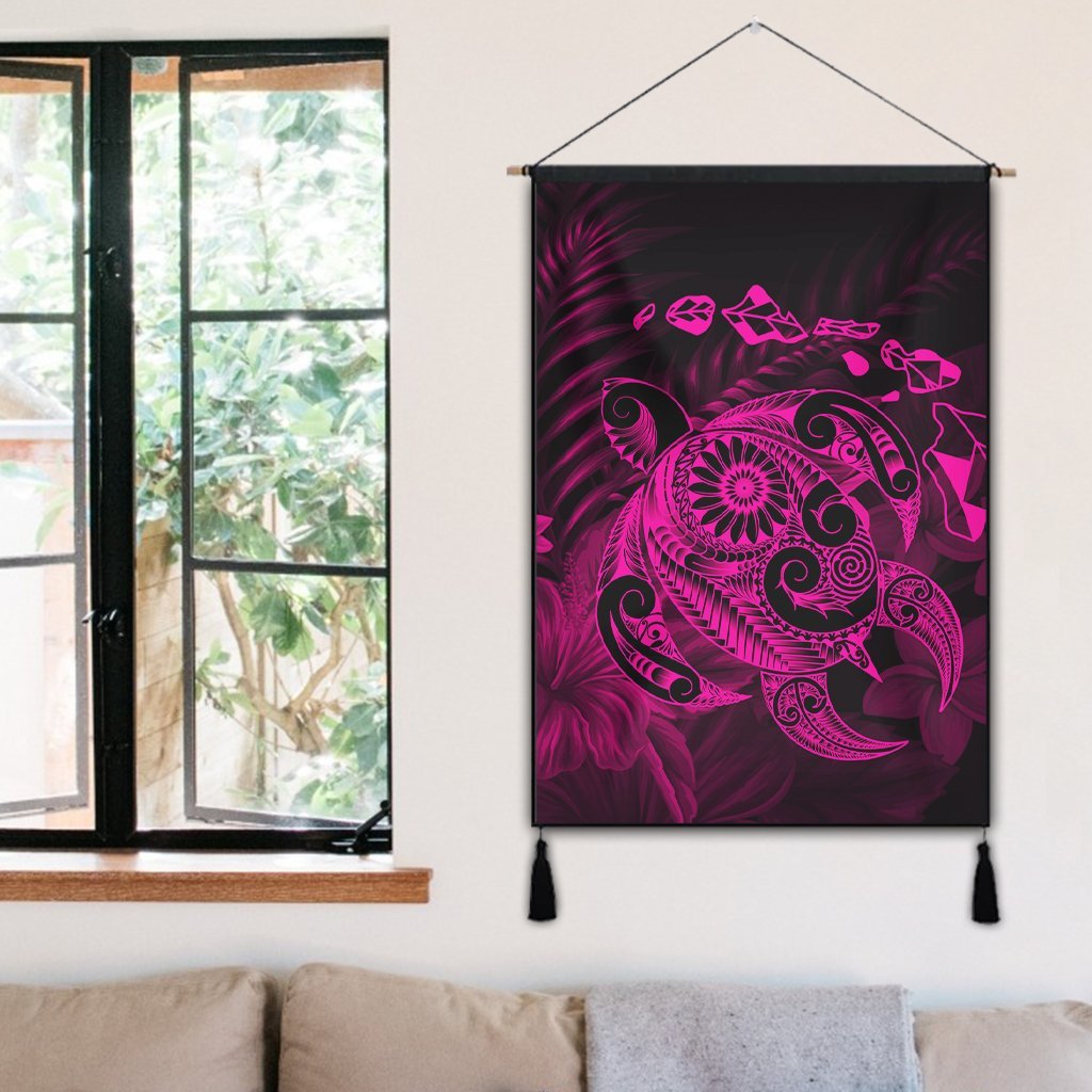 Hawaiian Map Turtle Tattoo Hibiscus Plumeria Polynesian Hanging Poster - Pink - AH - Polynesian Pride