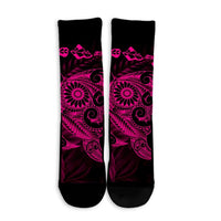 Hawaiian Map Turtle Tattoo Hibiscus Plumeria Polynesian Crew Socks - Pink - AH - Polynesian Pride