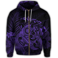 Hawaiian Map Turtle Tattoo Hibiscus Plumeria Polynesian Zip Hoodie Purple - Polynesian Pride
