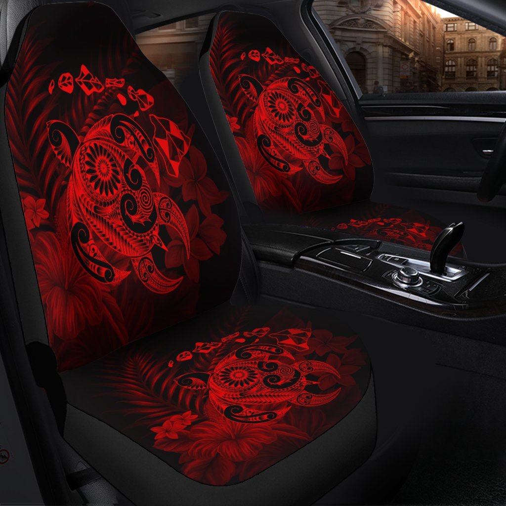 Hawaiian Map Turtle Tattoo Hibiscus Plumeria Polynesian Car Seat Covers - Red - AH - Polynesian Pride