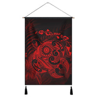 Hawaiian Map Turtle Tattoo Hibiscus Plumeria Polynesian Hanging Poster - Red - AH Hanging Poster Cotton And Linen - Polynesian Pride