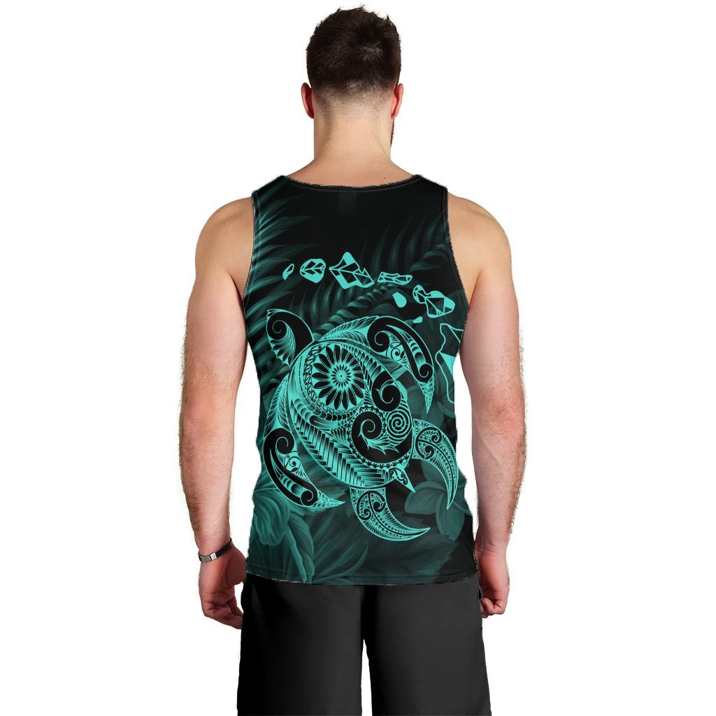 Hawaiian Map Turtle Tattoo Hibiscus Plumeria Polynesian Tank Top - Turquoise - AH - Polynesian Pride