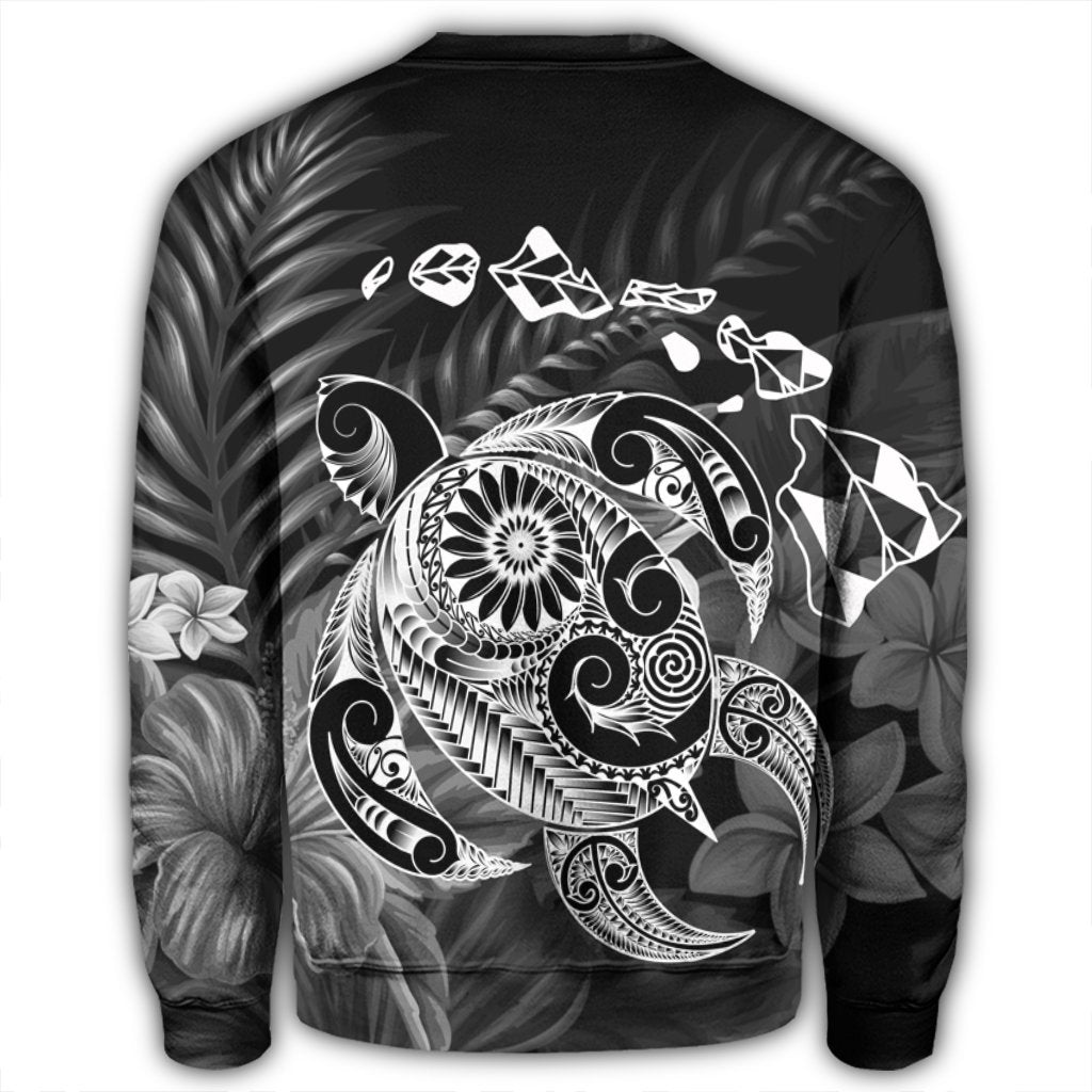 Hawaiian Map Turtle Tattoo Hibiscus Plumeria Polynesian Sweatshirt - White - AH - Polynesian Pride