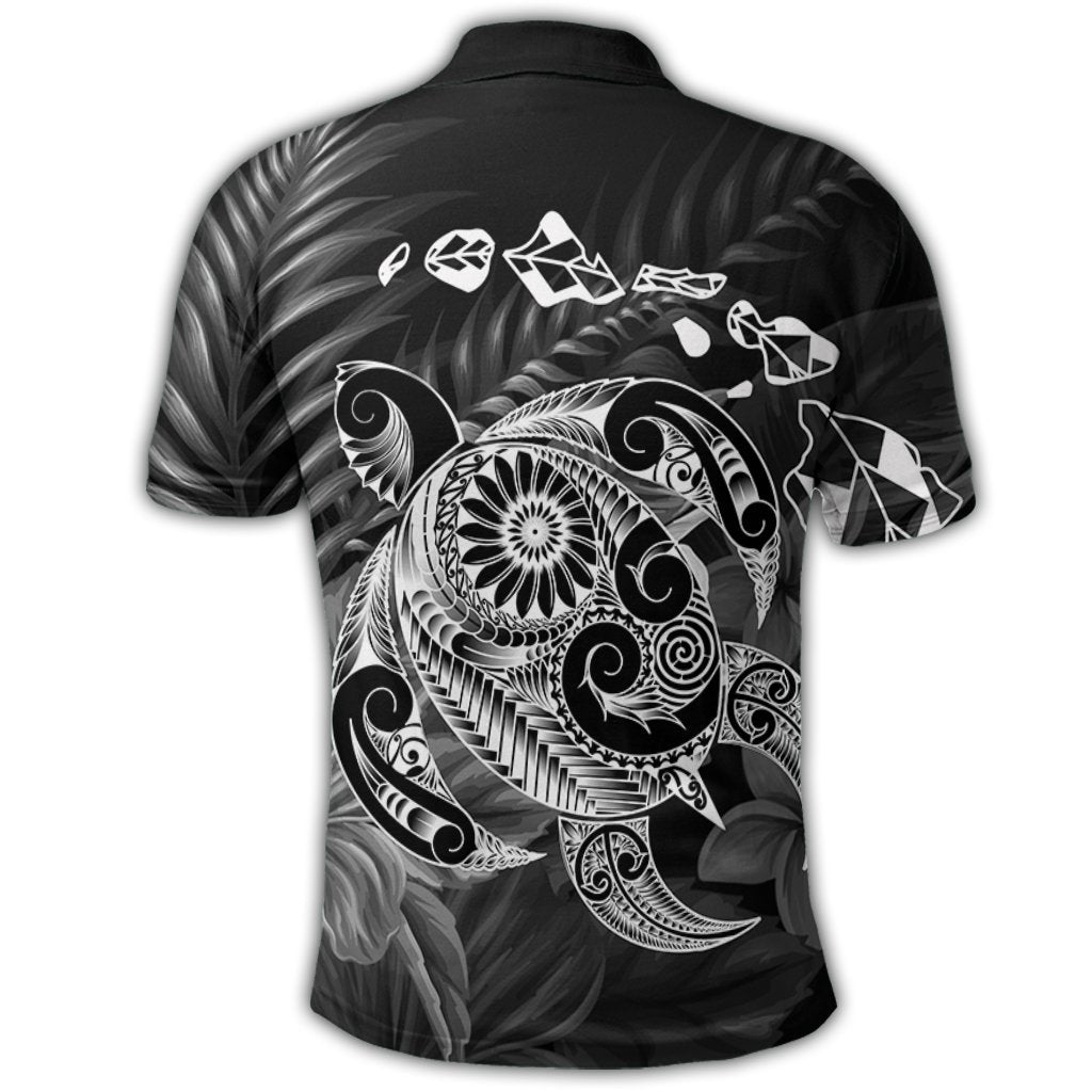 Hawaiian Map Turtle Tattoo Hibiscus Plumeria Polynesian Polo Shirt White - Polynesian Pride