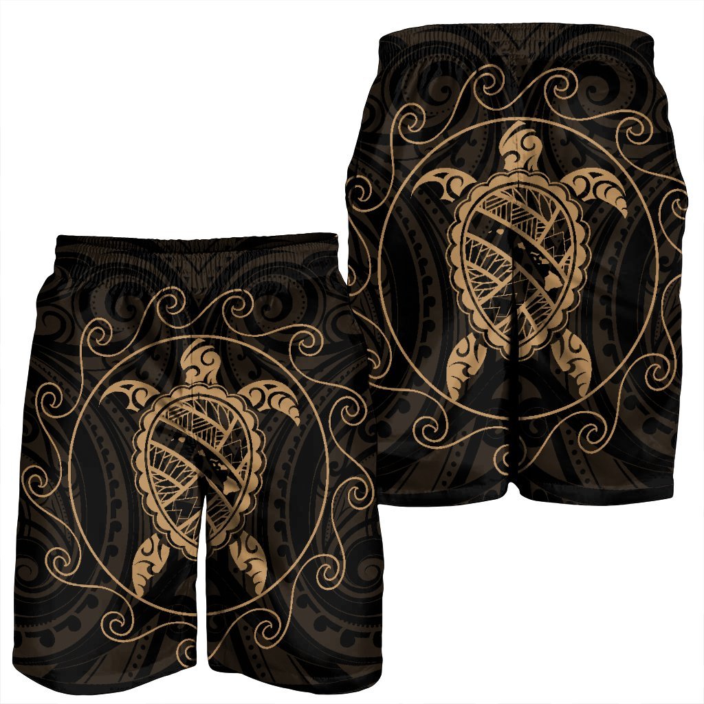 Hawaiian Map Turtle Wave Polynesian Men's Shorts Gold - AH - Polynesian Pride