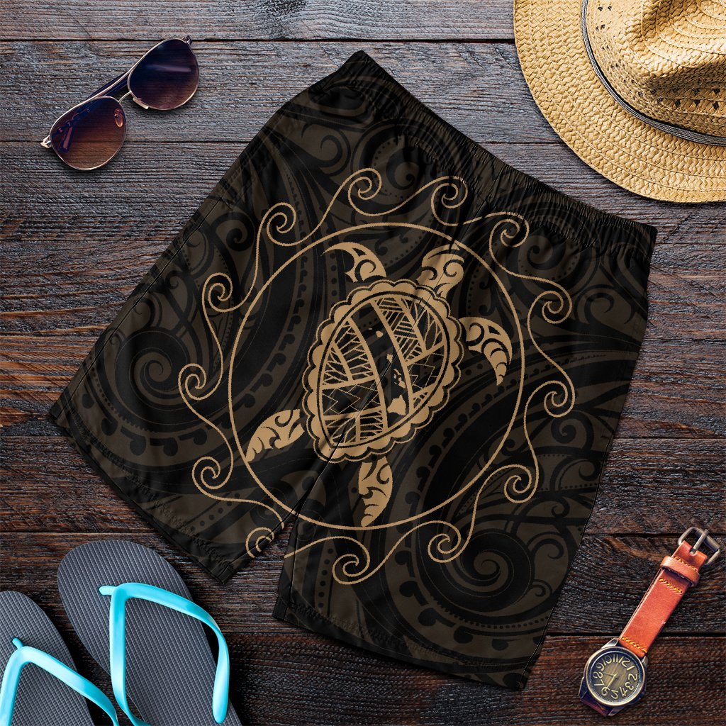 Hawaiian Map Turtle Wave Polynesian Men's Shorts Gold - AH Art - Polynesian Pride