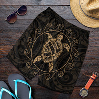 Hawaiian Map Turtle Wave Polynesian Men's Shorts Gold - AH Art - Polynesian Pride