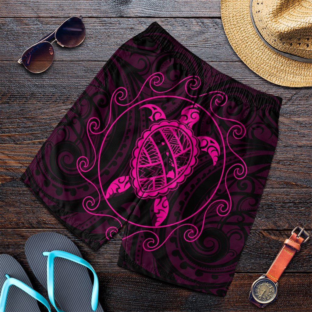 Hawaiian Map Turtle Wave Polynesian Men's Shorts Pink - AH Art - Polynesian Pride