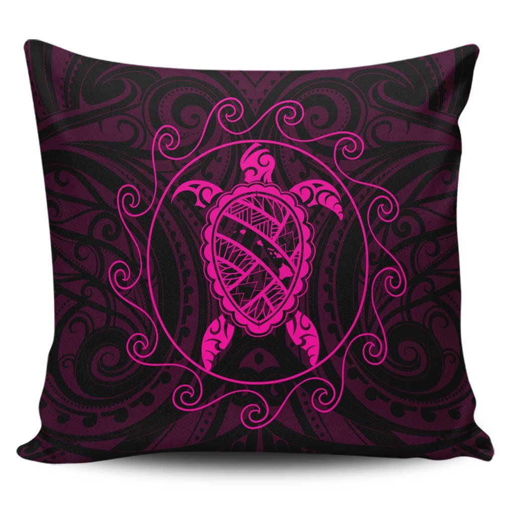 Hawaiian Map Turtle Wave Polynesian Pillow Covers Pink - AH Pillow Covers Black - Polynesian Pride