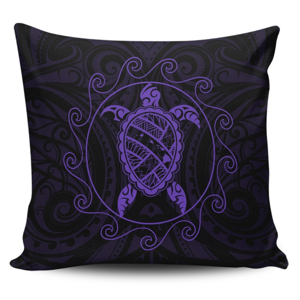 Hawaiian Map Turtle Wave Polynesian Pillow Covers Purple - AH Pillow Covers Black - Polynesian Pride