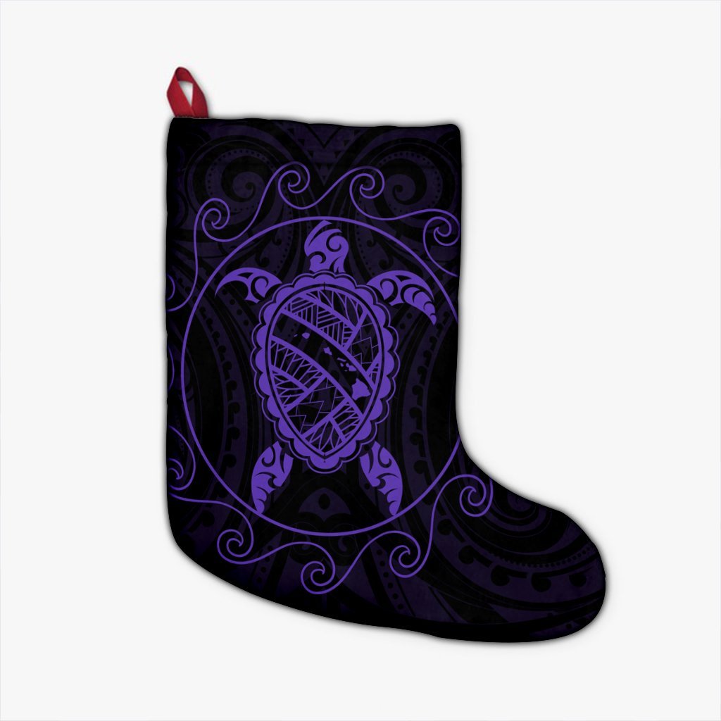 Hawaiian Map Turtle Wave Polynesian Christmas Stocking Purple - AH Christmas Stocking 26 X 42 cm Black - Polynesian Pride