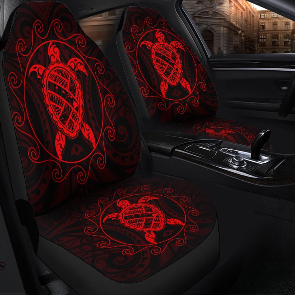 Hawaiian Map Turtle Wave Polynesian Car Seat Covers Red - AH - Polynesian Pride