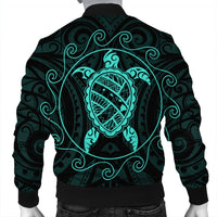 Hawaiian Map Turtle Wave Polynesian Bomber Jacket Turquoise - AH - Polynesian Pride
