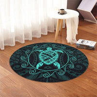 Hawaiian Map Turtle Wave Polynesian Round Carpet Turquoise - AH - Polynesian Pride
