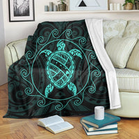 Hawaiian Map Turtle Wave Polynesian Premium Blankets Turquoise - AH White - Polynesian Pride