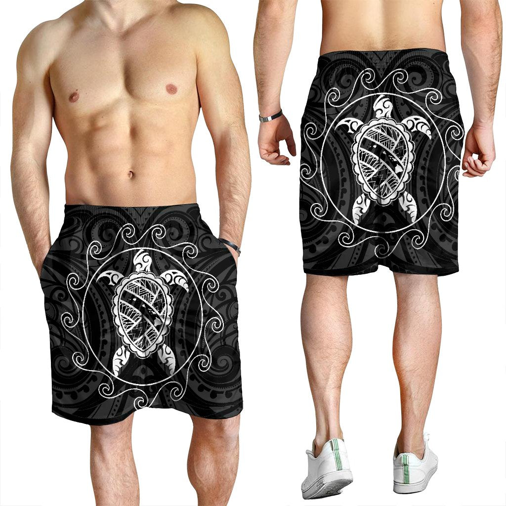 Hawaiian Map Turtle Wave Polynesian Men's Shorts White - AH - Polynesian Pride