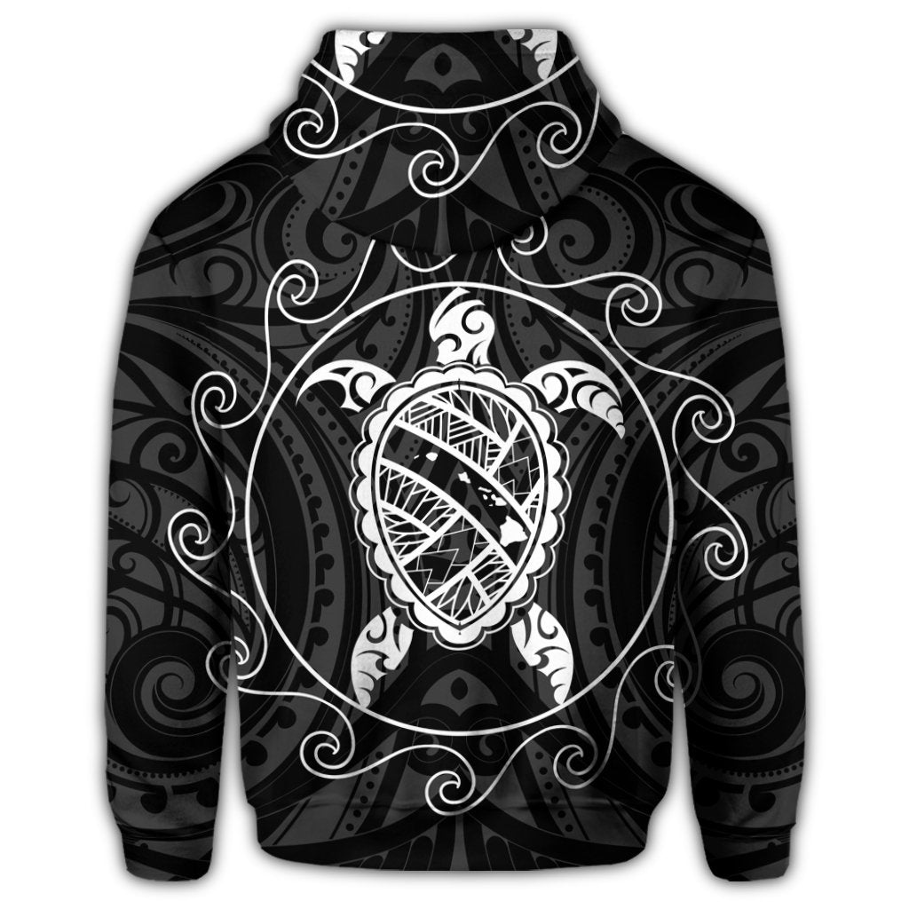 Hawaiian Map Turtle Wave Polynesian Zip Hoodie White - Polynesian Pride