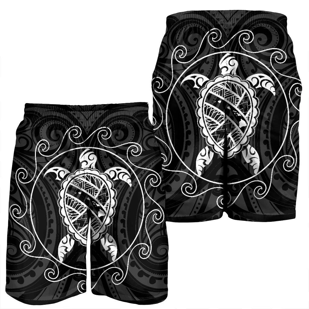 Hawaiian Map Turtle Wave Polynesian Men's Shorts White - AH - Polynesian Pride