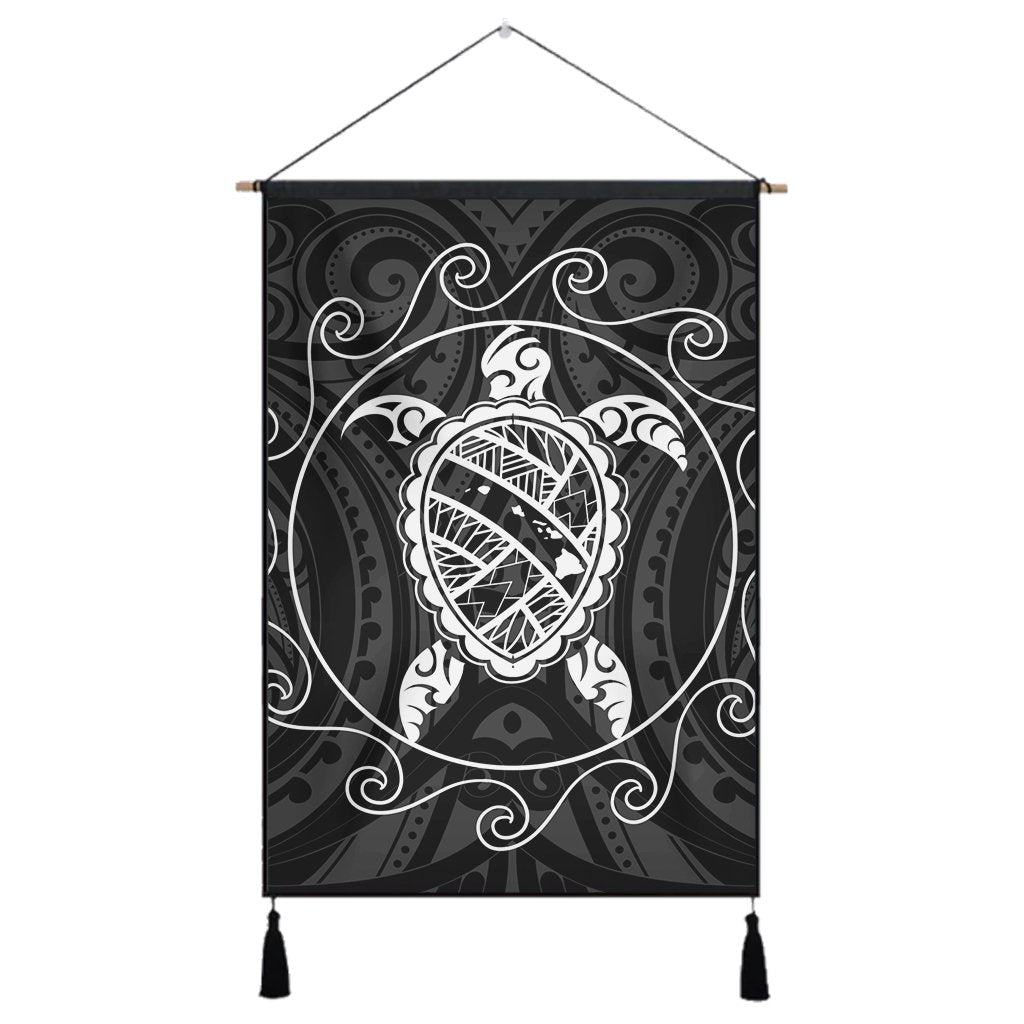 Hawaiian Map Turtle Wave Polynesian Hanging Poster White - AH Hanging Poster Cotton And Linen - Polynesian Pride