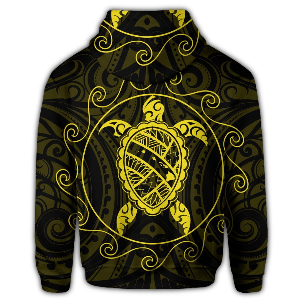 Hawaiian Map Turtle Wave Polynesian Zip Hoodie Yellow - Polynesian Pride