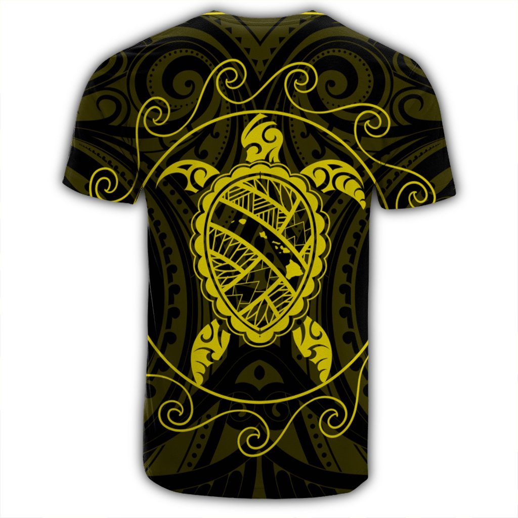 Hawaiian Map Turtle Wave Polynesian T Shirt Yellow AH - Polynesian Pride
