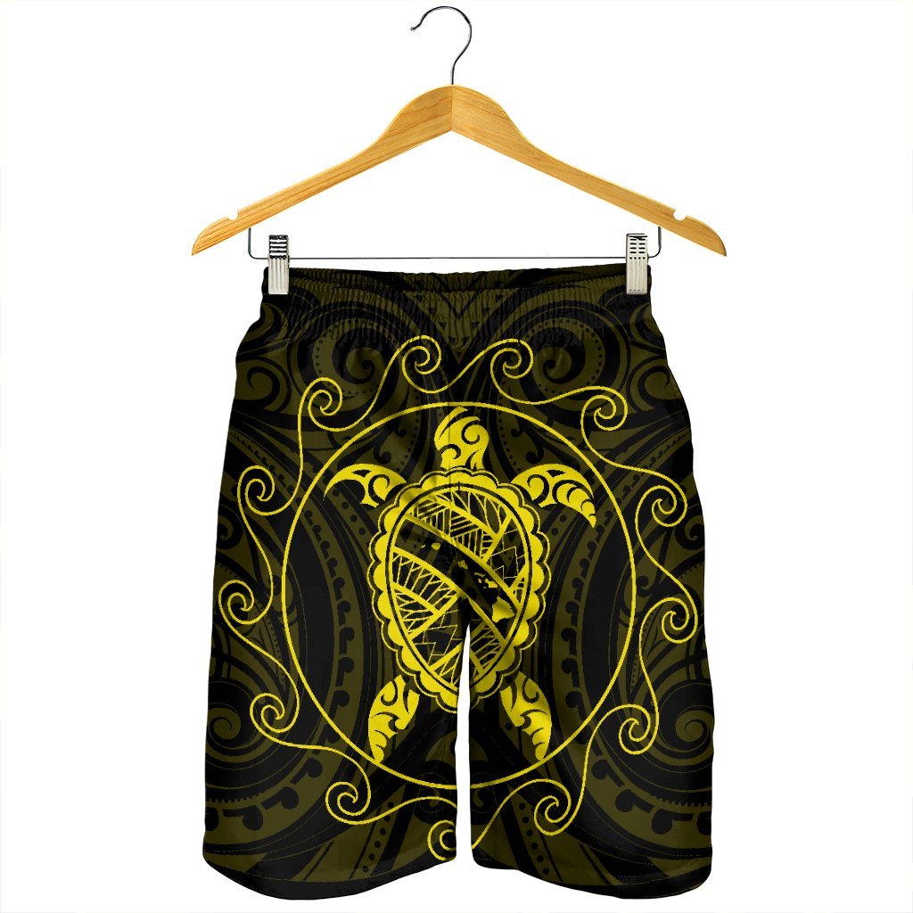 Hawaiian Map Turtle Wave Polynesian Men's Shorts Yellow - AH - Polynesian Pride