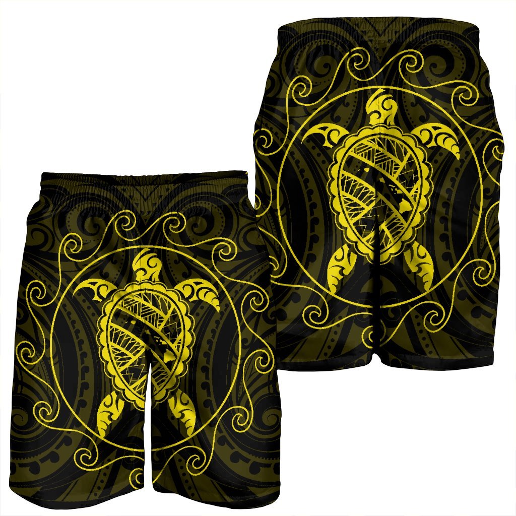 Hawaiian Map Turtle Wave Polynesian Men's Shorts Yellow - AH - Polynesian Pride