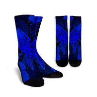 Hawaiian Map Whale Swim Hibiscus Polynesian Crew Socks - Blue - AH Crew Socks White - Polynesian Pride