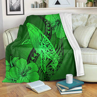 Hawaiian Map Whale Swim Hibiscus Polynesian Premium Blankets - Green - AH White - Polynesian Pride