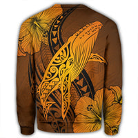 Hawaiian Map Whale Swim Hibiscus Polynesian Sweatshirt - Orange - AH - Polynesian Pride