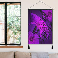 Hawaiian Map Whale Swim Hibiscus Polynesian Hanging Poster - Purple - AH - Polynesian Pride