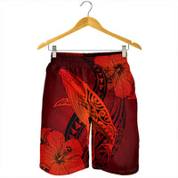 Hawaiian Map Whale Swim Hibiscus Polynesian Men's Shorts - Red - AH - Polynesian Pride