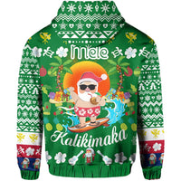 Hawaiian Mele Kalikimaka Santa Claus Pattern Christmas Hoodie Zip Green Labo Style - Polynesian Pride