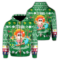 Hawaiian Mele Kalikimaka Santa Claus Pattern Christmas Hoodie Zip Green Labo Style Unisex Green - Polynesian Pride