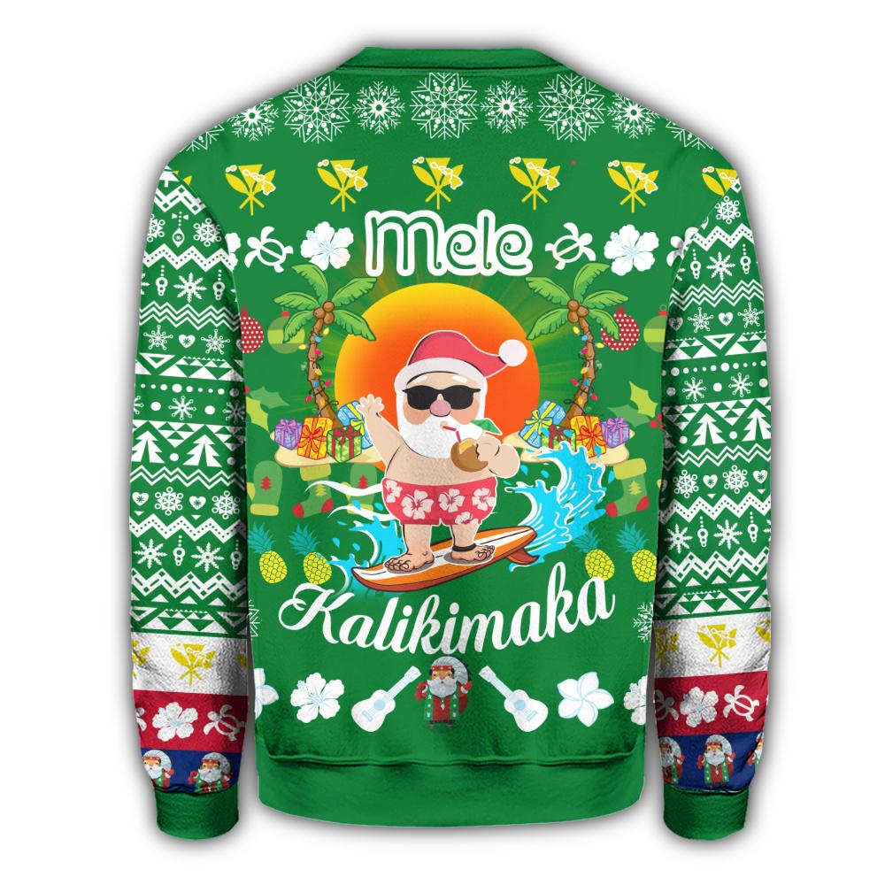 Hawaiian Mele Kalikimaka Santa Claus Pattern Christmas Sweatshirt - Green - Labo Style - AH - Polynesian Pride