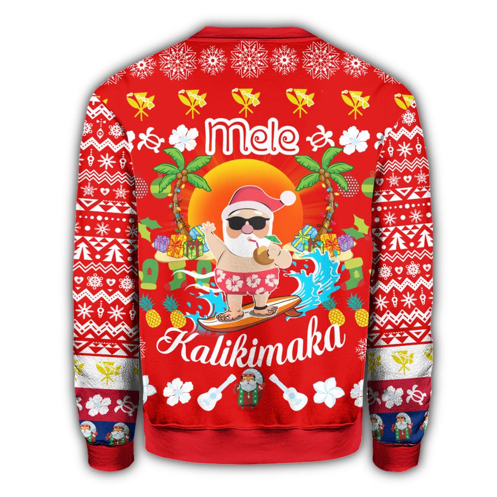 Hawaiian Mele Kalikimaka Santa Claus Pattern Christmas Sweatshirt - Red - Labo Style - AH - Polynesian Pride