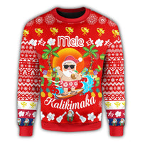 Hawaiian Mele Kalikimaka Santa Claus Pattern Christmas Sweatshirt - Red - Labo Style - AH - Polynesian Pride