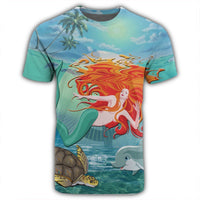 Hawaiian Mermaid Turtle Dolphin Polynesian T Shirt AH - Polynesian Pride