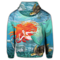 Hawaiian Mermaid Turtle Dolphin Polynesian Zip Hoodie - Polynesian Pride