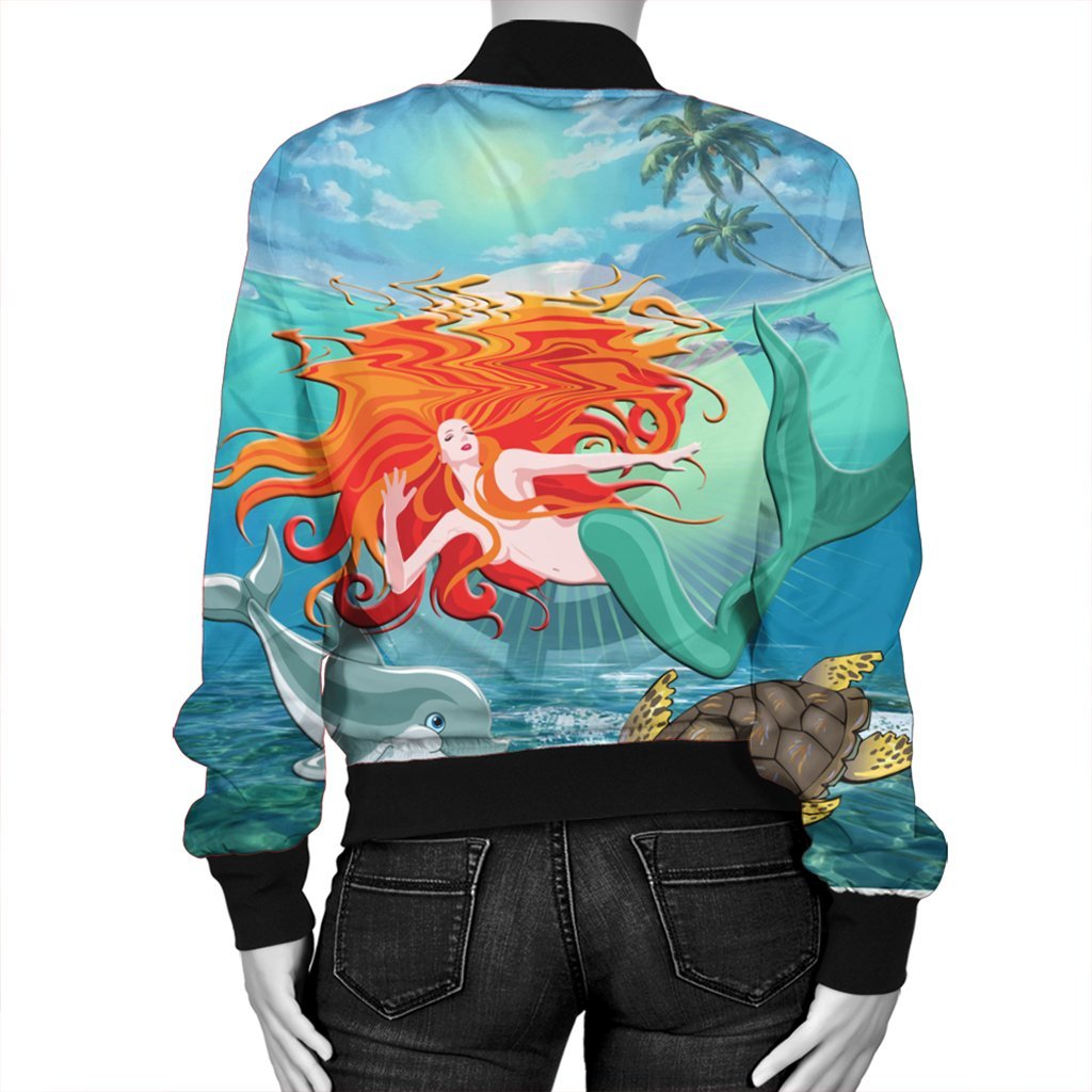 Hawaiian Mermaid Turtle Dolphin Polynesian Bomber Jacket - AH - Polynesian Pride