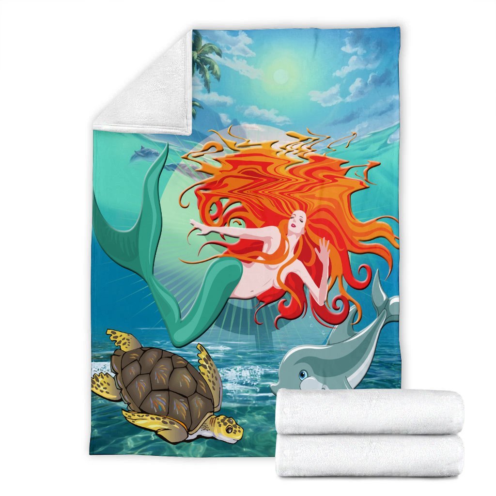 Hawaiian Mermaid Turtle Dolphin Polynesian Premium Blankets - AH - Polynesian Pride