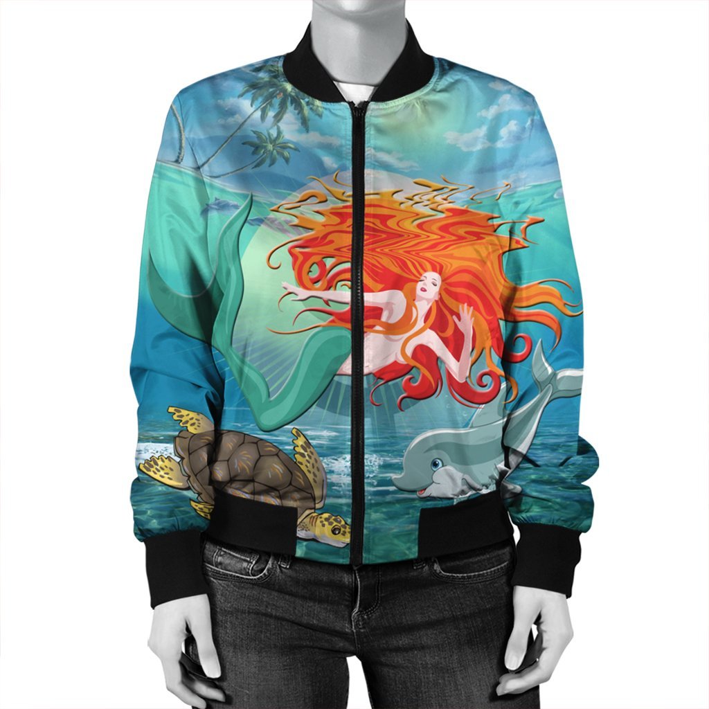 Hawaiian Mermaid Turtle Dolphin Polynesian Bomber Jacket - AH - Polynesian Pride