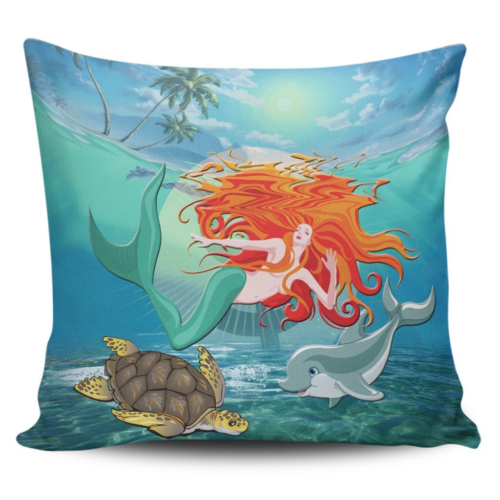 Hawaiian Mermaid Turtle Dolphin Polynesian Pillow Covers - AH Pillow Covers Black - Polynesian Pride