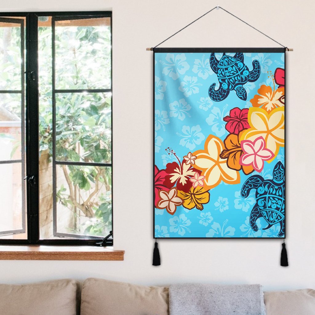 Hawaiian Ocean Turtle Plumeria And Hibiscus Polynesian Hanging Poster - AH - Polynesian Pride